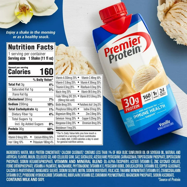 Premier Protein Shake, Vanilla, 30g Protein, 11 fl oz, 4 Ct