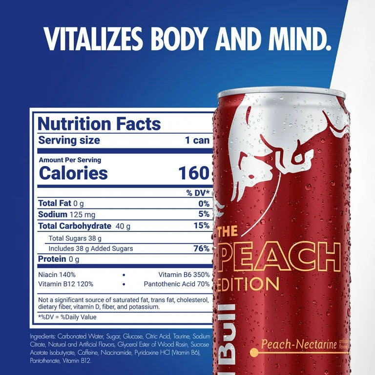 Red Bull Peach Edition Energy Drink, Peach Nectarine 12 fl oz Can
