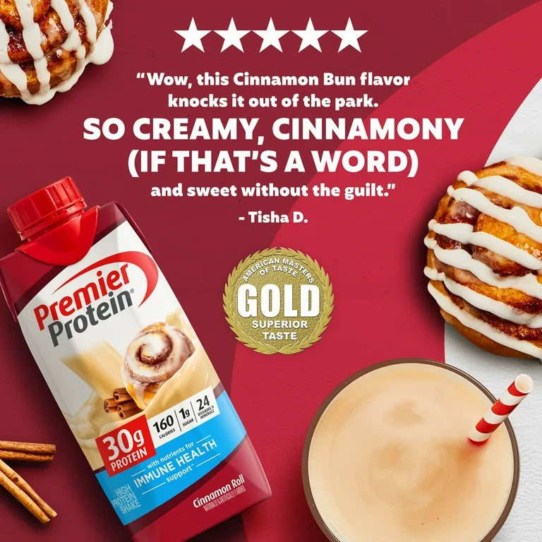 Premier Protein Shake, Cinnamon Roll, 30g Protein, 11 Fl Oz, 4 Ct