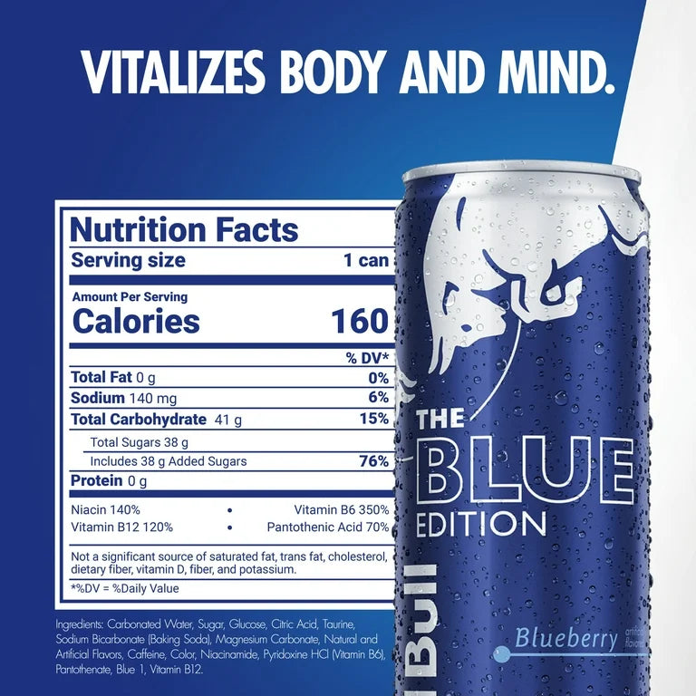 Red Bull Blue Edition Energy Drink, Blueberry, 12 fl oz Can