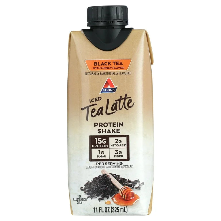 Atkins Black Tea with Honey flavored Protein Latte Shake, Ready to Drink, Made with Real Tea, Low Sugar, 4 Count