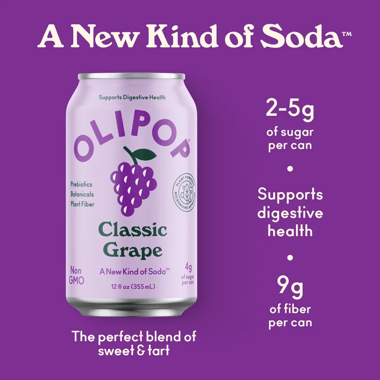 OLIPOP Prebiotic Soda, Classic Grape, 12 fl oz