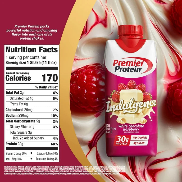 Premier Protein Indulgence Protein Shake, White Chocolate Raspberry, 30g Protein, 11 fl oz, 4 Ct