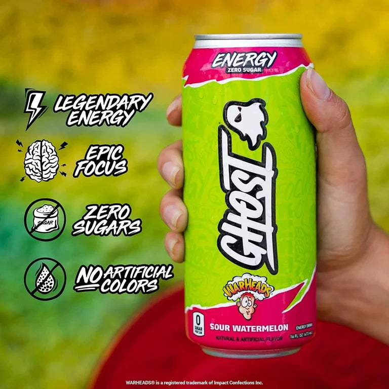 GHOST ENERGY Zero Sugars Energy Drink, WARHEADS Sour Watermelon, 16 fl oz Can