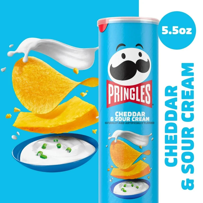 Pringles Cheddar and Sour Cream Potato Crisps Chips, Lunch Snacks, 5.5 oz Canister