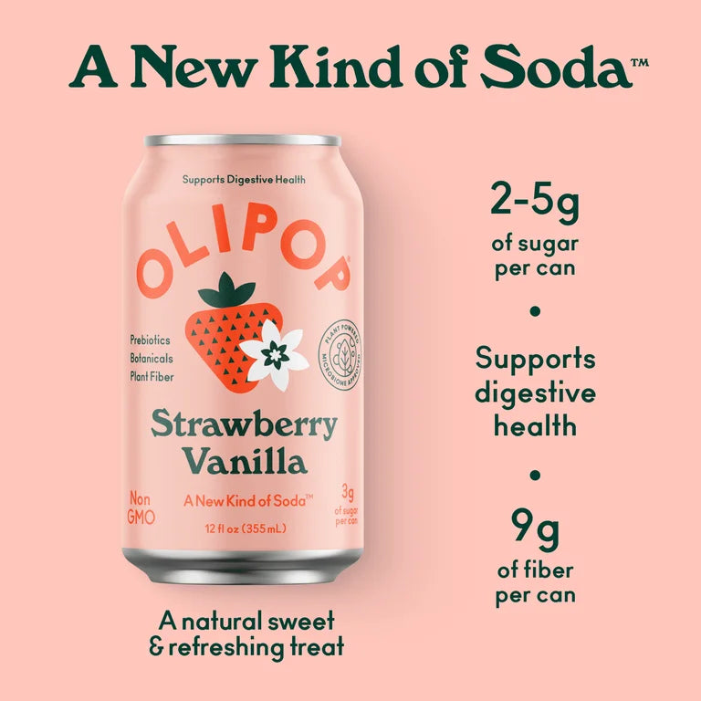 OLIPOP Prebiotic Soda, Strawberry Vanilla, 12 fl oz