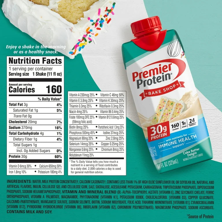 Premier Protein Shake, Cake Batter Delight, 30g Protein, 11 Fl Oz, 4 Ct