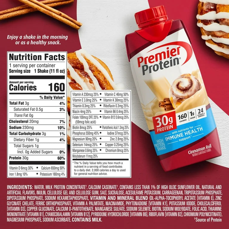 Premier Protein Shake, Cinnamon Roll, 30g Protein, 11 Fl Oz, 4 Ct