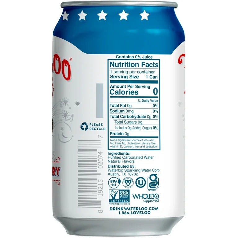 Waterloo Sparkling Water, Summer Berry, 12 fl oz, 8 Pack Cans