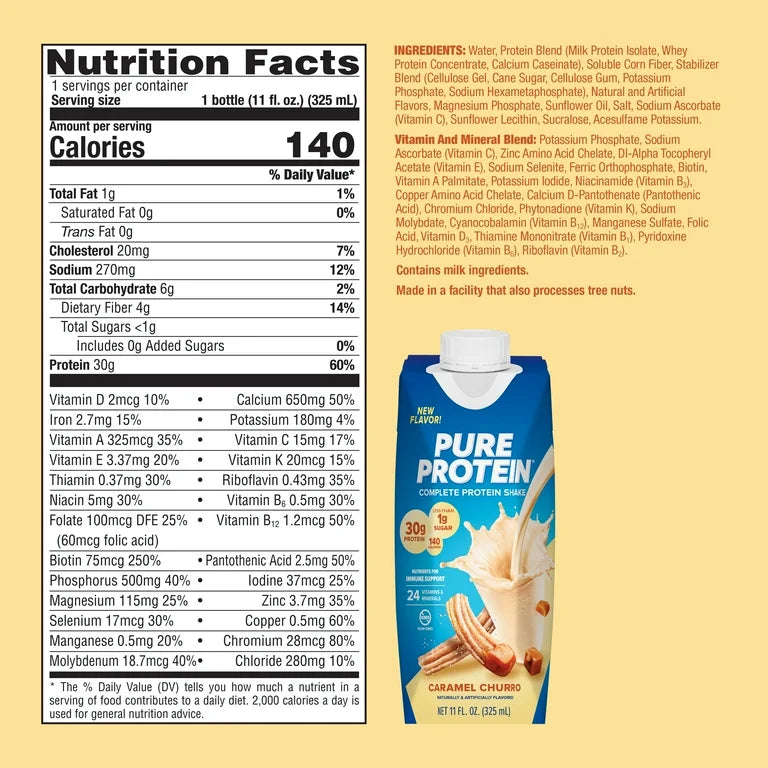 Pure Protein, Caramel Churro Complete Protein Shake, 30g Protein, 11 fl oz, 4 Ct