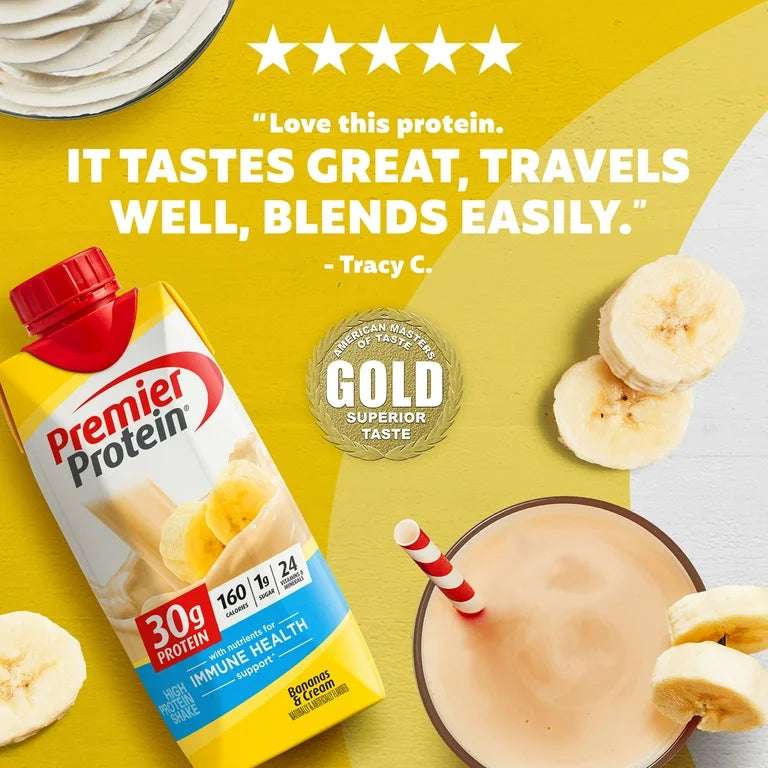 Premier Protein Shake, Bananas & Cream, 30g Protein, 11 Fl Oz, 4 Ct