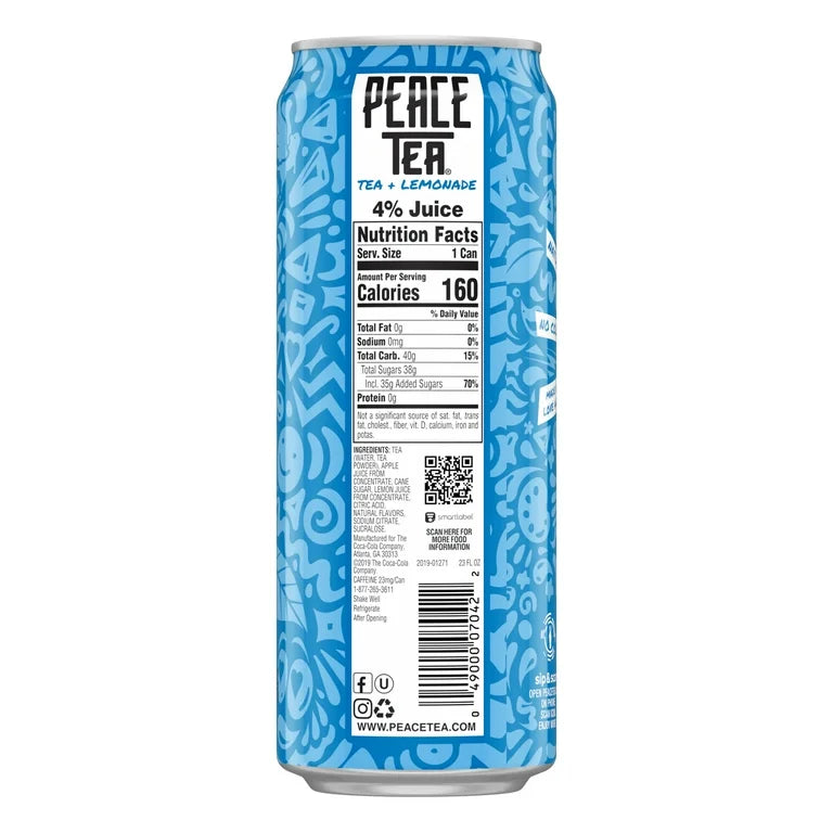 Peace Tea Caddy Shack Black Tea Lemonade Drink, 23 fl oz Can