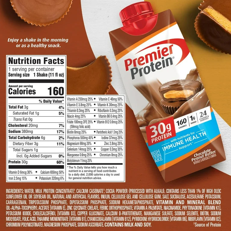 Premier Protein Shake, Chocolate Peanut Butter, 30g Protein, 11 Fl Oz, 4 Ct