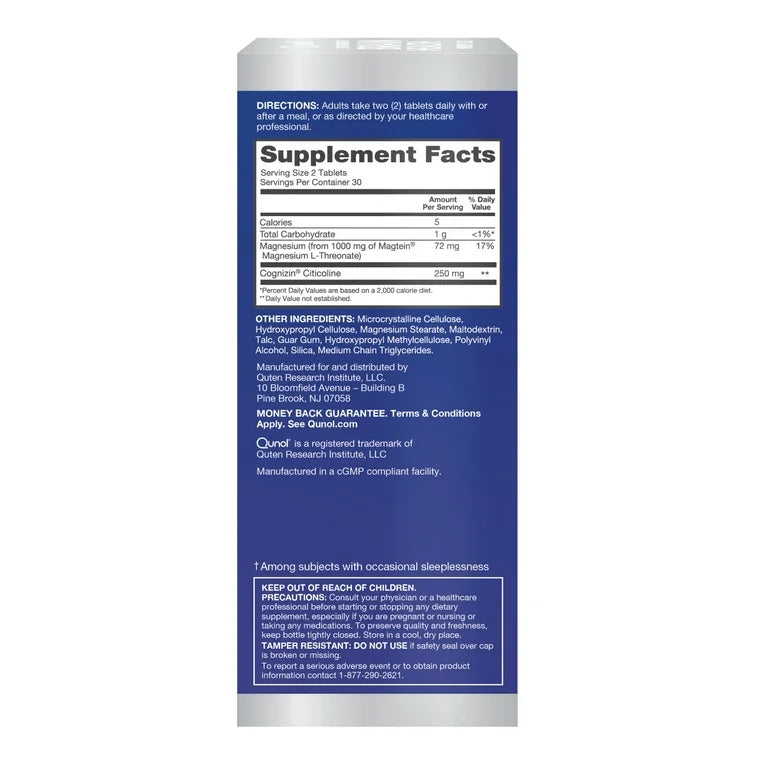 Qunol Brain Health Focus + Tablet with 1000mg Magnesium L-Threonate, 250mg Citicoline, 60ct