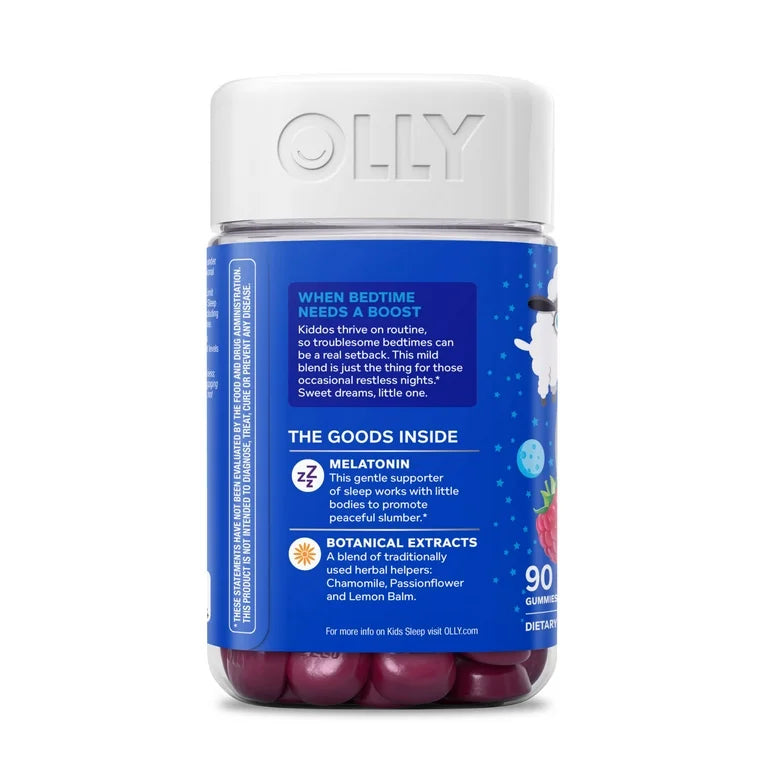 OLLY Kids Sleep Gummies Ages 4+, 1 mg Melatonin per 2 gummies serving, Occasional Sleep Support, 90 Count