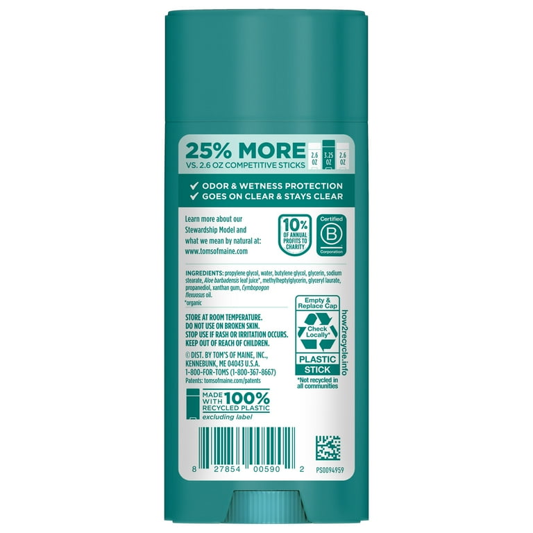Tom’s of Maine Unscented Natural Deodorant for Men and Women, Aluminum Free, 3.25 oz