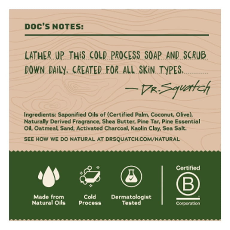 Dr. Squatch Mens Bar Soap, Natural Bar Soap for Men, Pine Tar, 5 Oz