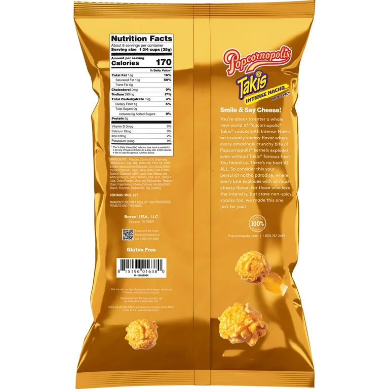 Popcornopolis Intense Nacho Takis 6 oz Bag, Cheese Popcorn