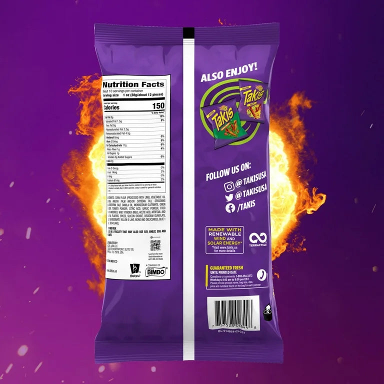 Takis Guacamole 9.9 oz Sharing Size Bag, Guacamole Rolled Tortilla Chips