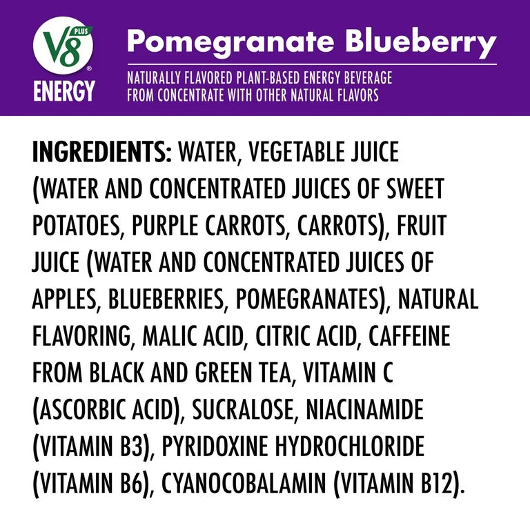 V8 +Energy Pomegranate Blueberry Juice Energy Drink, 8 fl oz Can, 6 Count