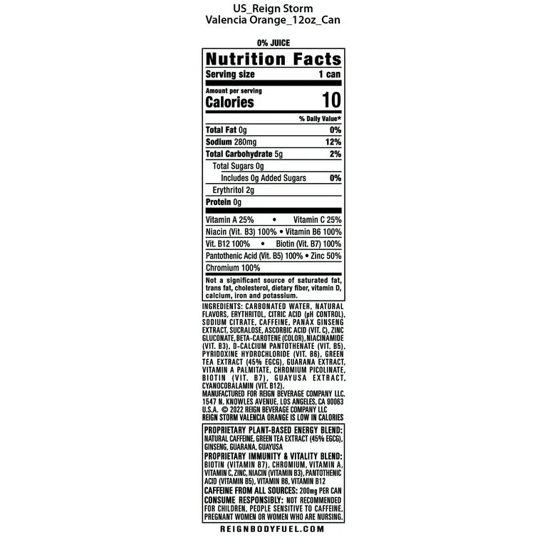 Reign Storm, Valencia Orange, Clean Energy Drink, 12 fl oz Aluminum Can