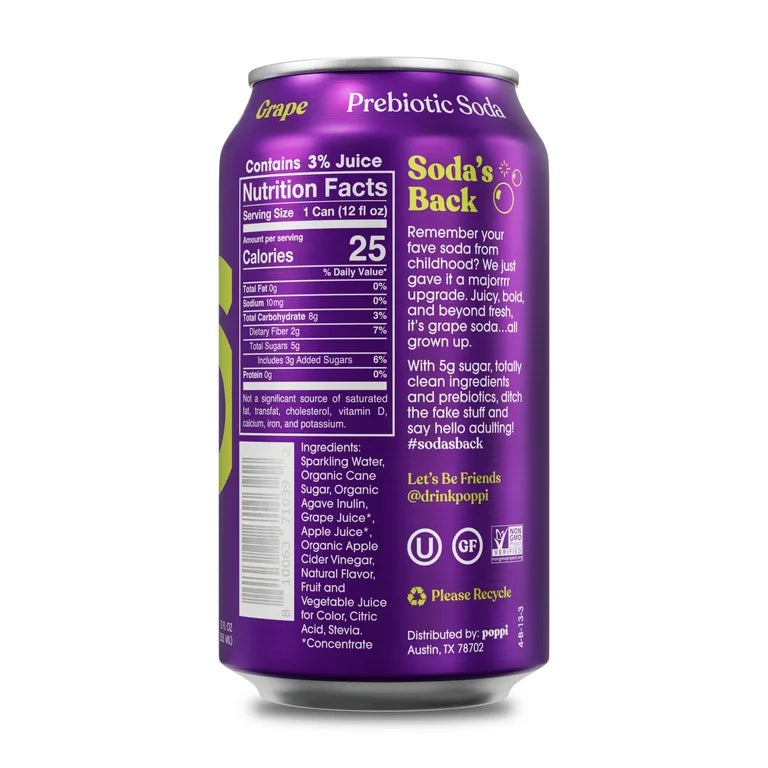 Poppi Grape Prebiotic Soda, 12 oz