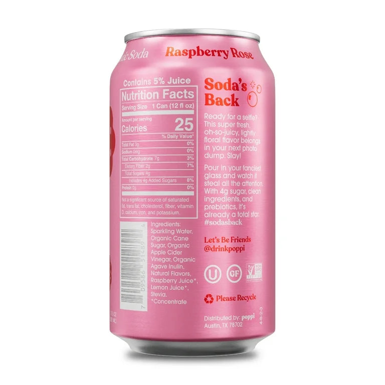 Poppi Raspberry Rose Prebiotic Soda, 12 oz