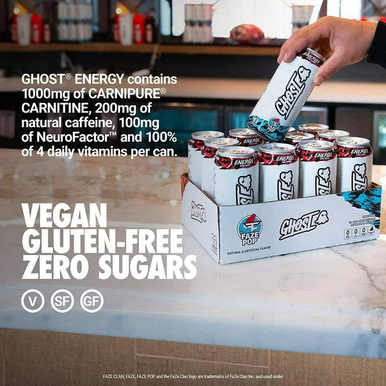 GHOST ENERGY Zero Sugars Energy Drink, FAZE CLAN Faze Pop, 16 fl oz Can