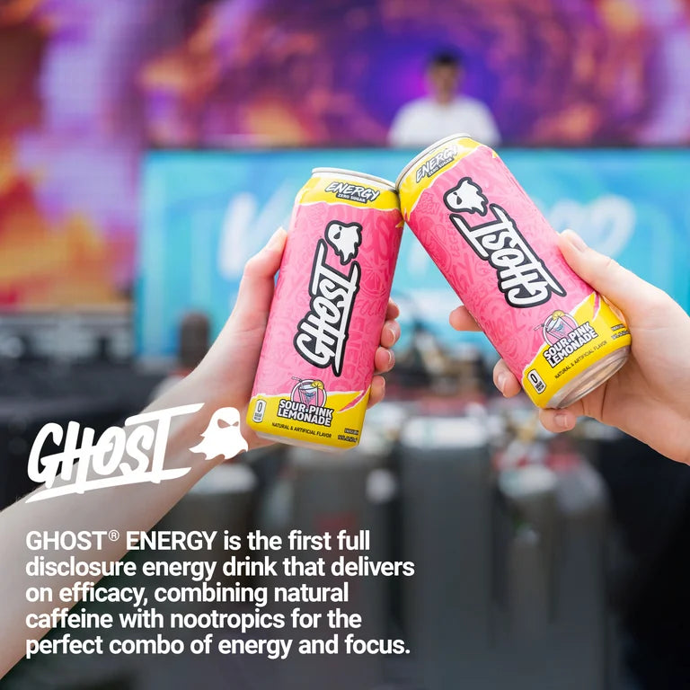 GHOST ENERGY Zero Sugars Energy Drink, Sour Pink Lemonade, 16 fl oz Can