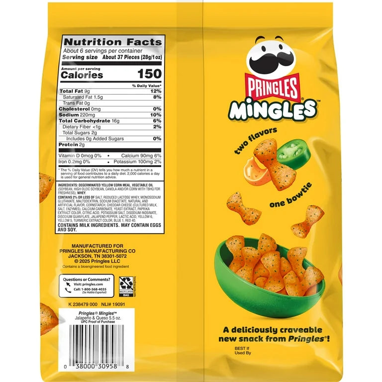 Pringles Mingles Jalapeno and Queso Puffed Snacks, Sweet Snacks, 5.5 oz