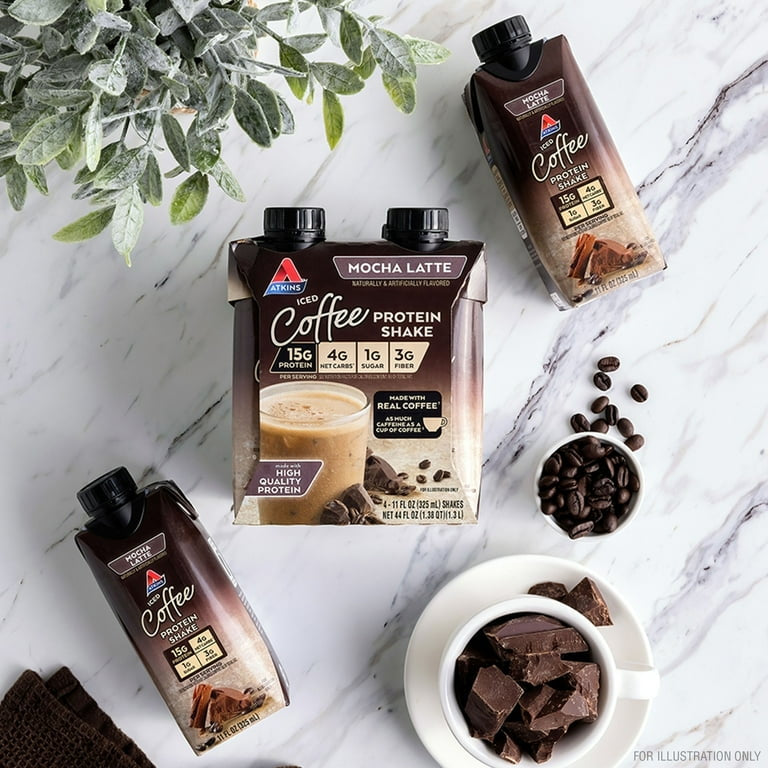 Atkins Protein Shake, Mocha Latte, Keto Friendly, Gluten Free, 4 Ct