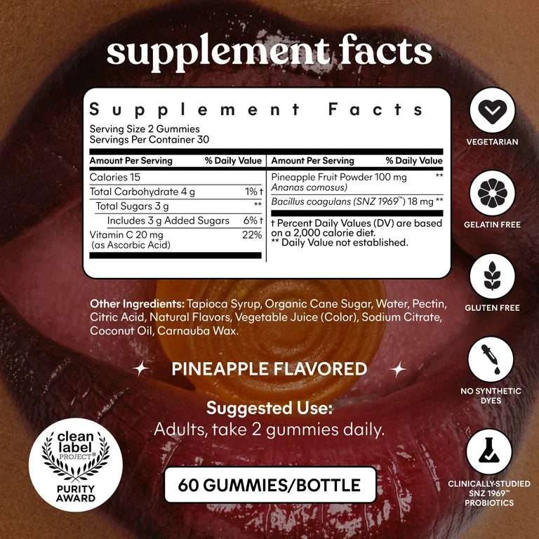 Lemme Purr Vaginal Probiotic Gummies for Women - Promotes pH Balance, Healthy Vaginal Odor & Urinary Tract Health w/Lactobacillus Blend, Pineapple & Vitamin C, 60 Count