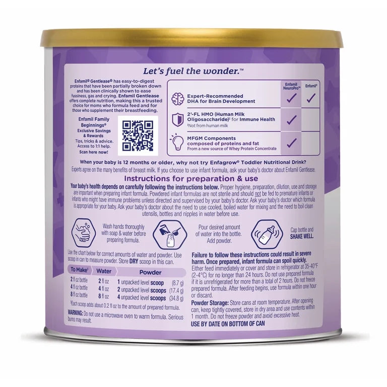 Enfamil Gentlease Easy to Digest Baby Formula for Easing Fussiness, Gas, Spit-up, 19.9 Oz Can