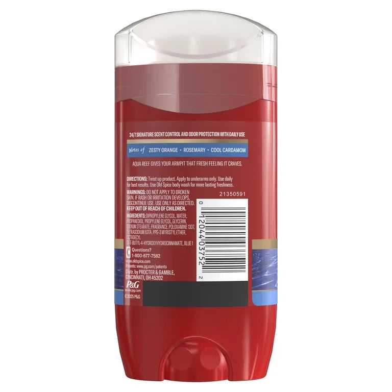 Old Spice Men's Aluminum Free Deodorant, Invisible Solid Stick, Aqua Reef, 3.0 oz