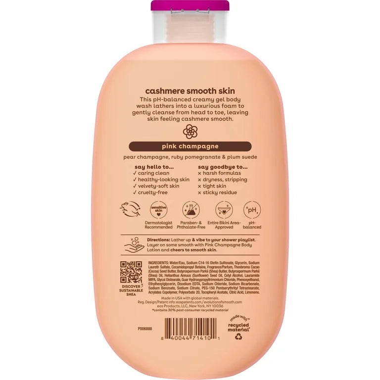 eos Shea Better Cashmere Body Wash - Pink Champagne, Creamy Gel Formula, Hyrdration for Dry Skin, 16 fl oz