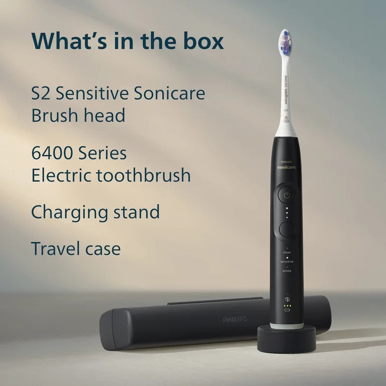 Philips Sonicare 6400 Series Electric Toothbrush - Next-Generation Sonicare Technology, Pressure Sensor, 9 Brushing Settings, Smartimer, Brushpacer, Replacement Reminder, 21-Day Runtime, HX7411/04, Black