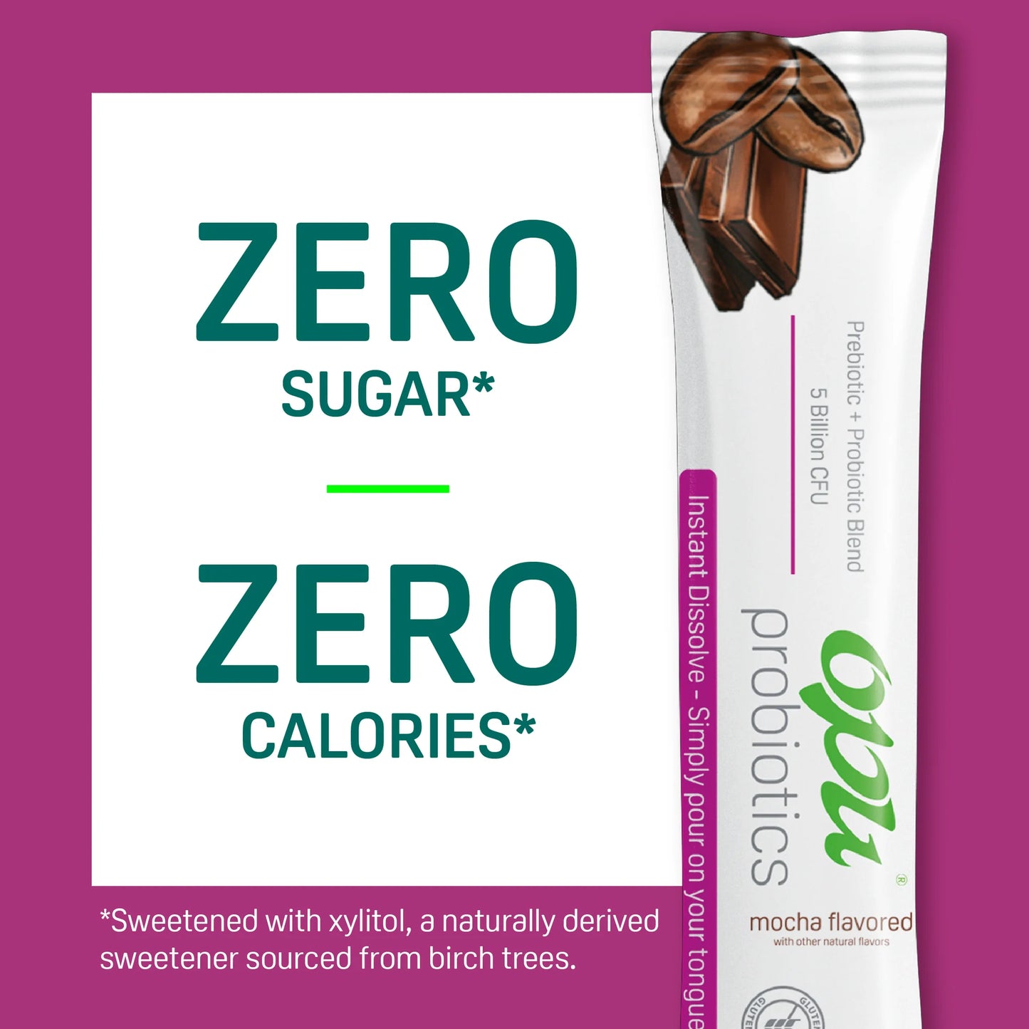 Opu Probiotics Mocha Flavor Daily Probiotic Powder, Pour-On-Tongue Stick Packs, 30 Count