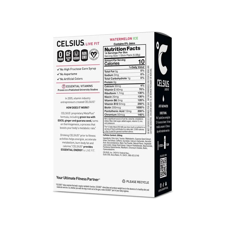 CELSIUS On The Go Energy Drink Mix, Watermelon Ice (14 Stick Pack)