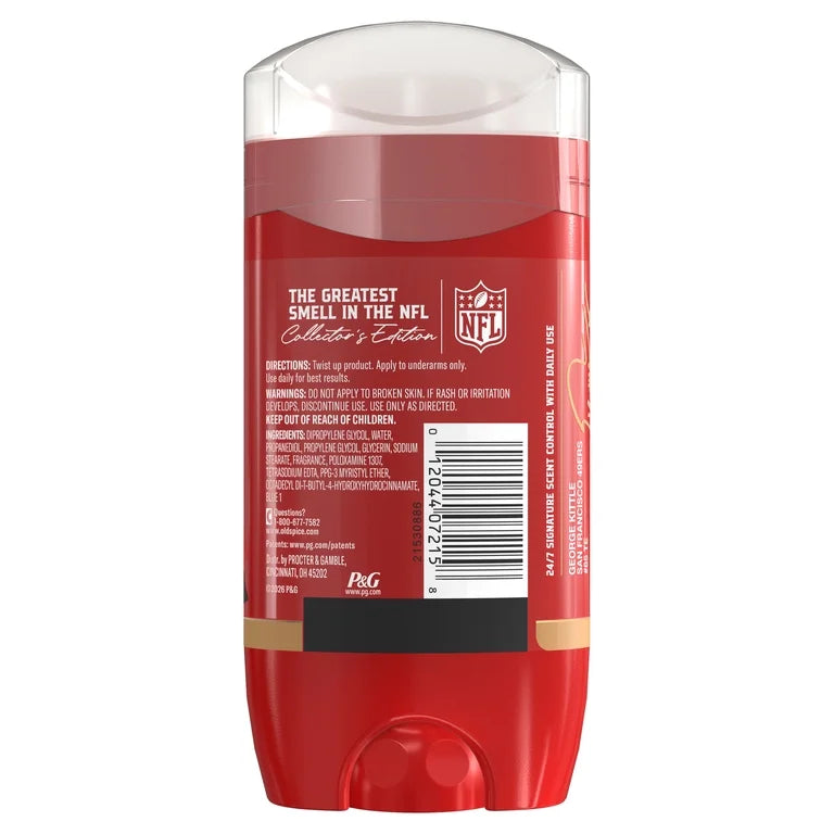 Old Spice Men's Aluminum Free Deodorant, NFL Collection, George Kittle, Scent of Musk + Moving Chains, 24/7 Sweat Protection, Signature Scent, Lasting Freshness, 3.0 oz
