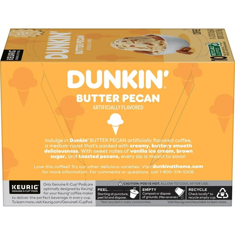Dunkin’ Butter Pecan Artificially Flavored Coffee, Keurig K Cup Pods, 10 Count Box