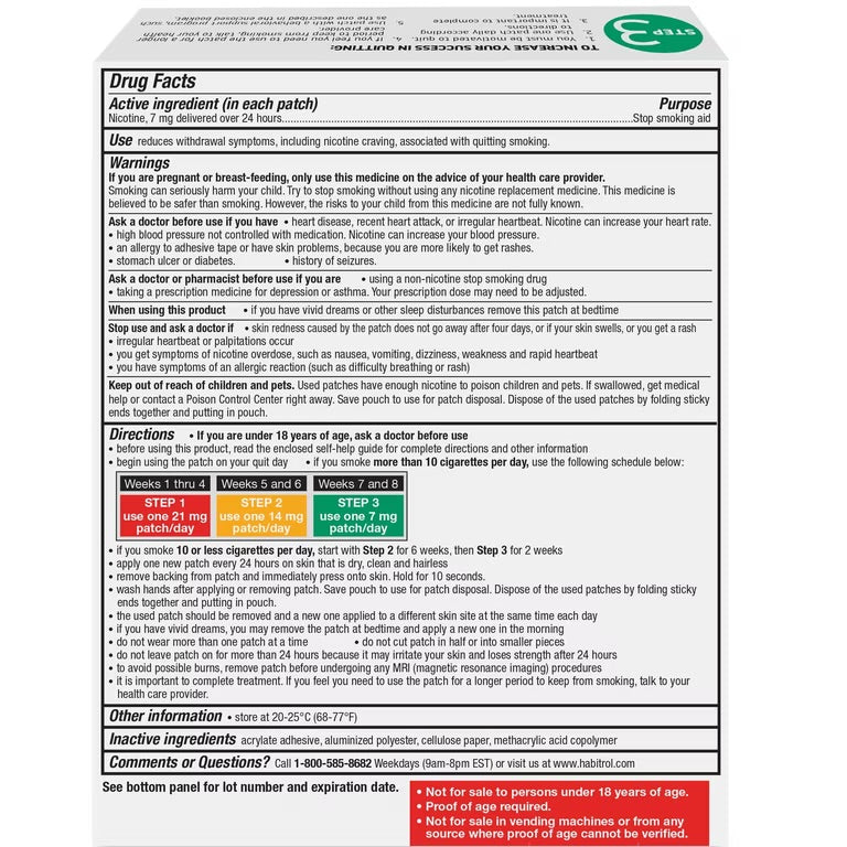 Habitrol Nicotine Transdermal Patch System Step 3, 7 mg, Quit Smoking Aid, 14 Patches