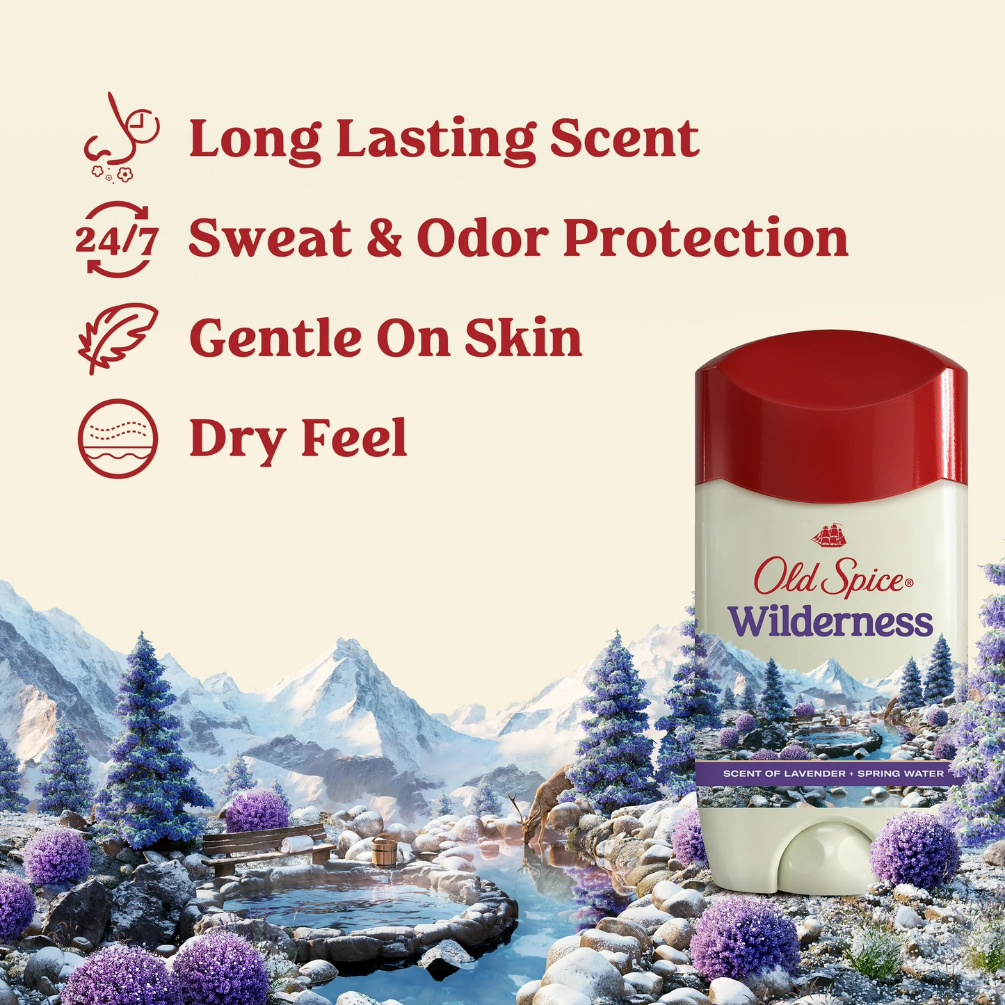 Old Spice Men's Antiperspirant Deodorant Invisible Solid Stick, Wilderness with Lavender, 2.6oz