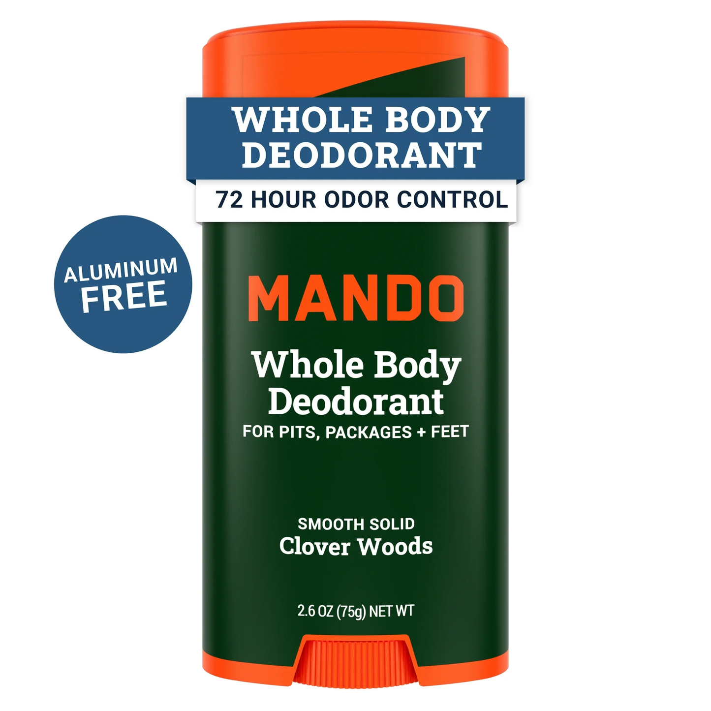 Mando Deodorant Stick for Men, Smooth Solid, Aluminum Free, Clover Woods Scent, 2.6 oz