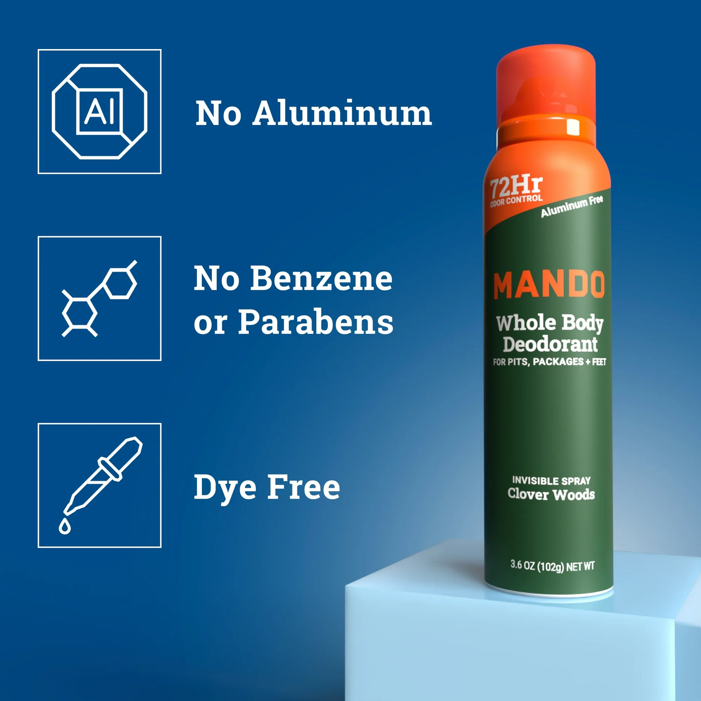 Mando Deodorant Spray for Men, Aluminum Free, Clover Woods Scent, 3.6 oz