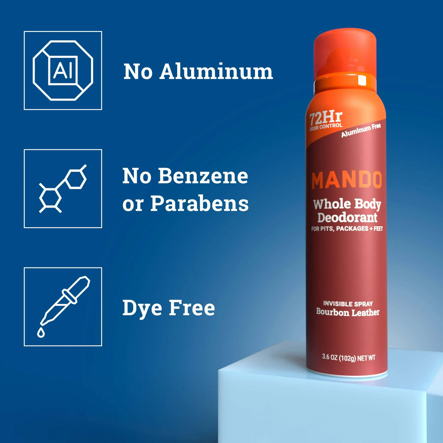 Mando Deodorant Spray for Men, Aluminum Free, Bourbon Leather Scent, 3.6 oz