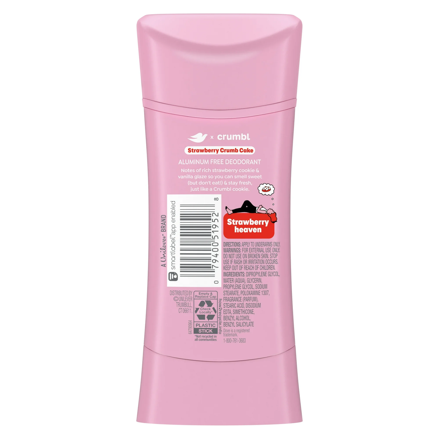 Dove Crumbl Deodorant Stick Crumbl Strawberry Shortcake Aluminum Free, 2.6 oz