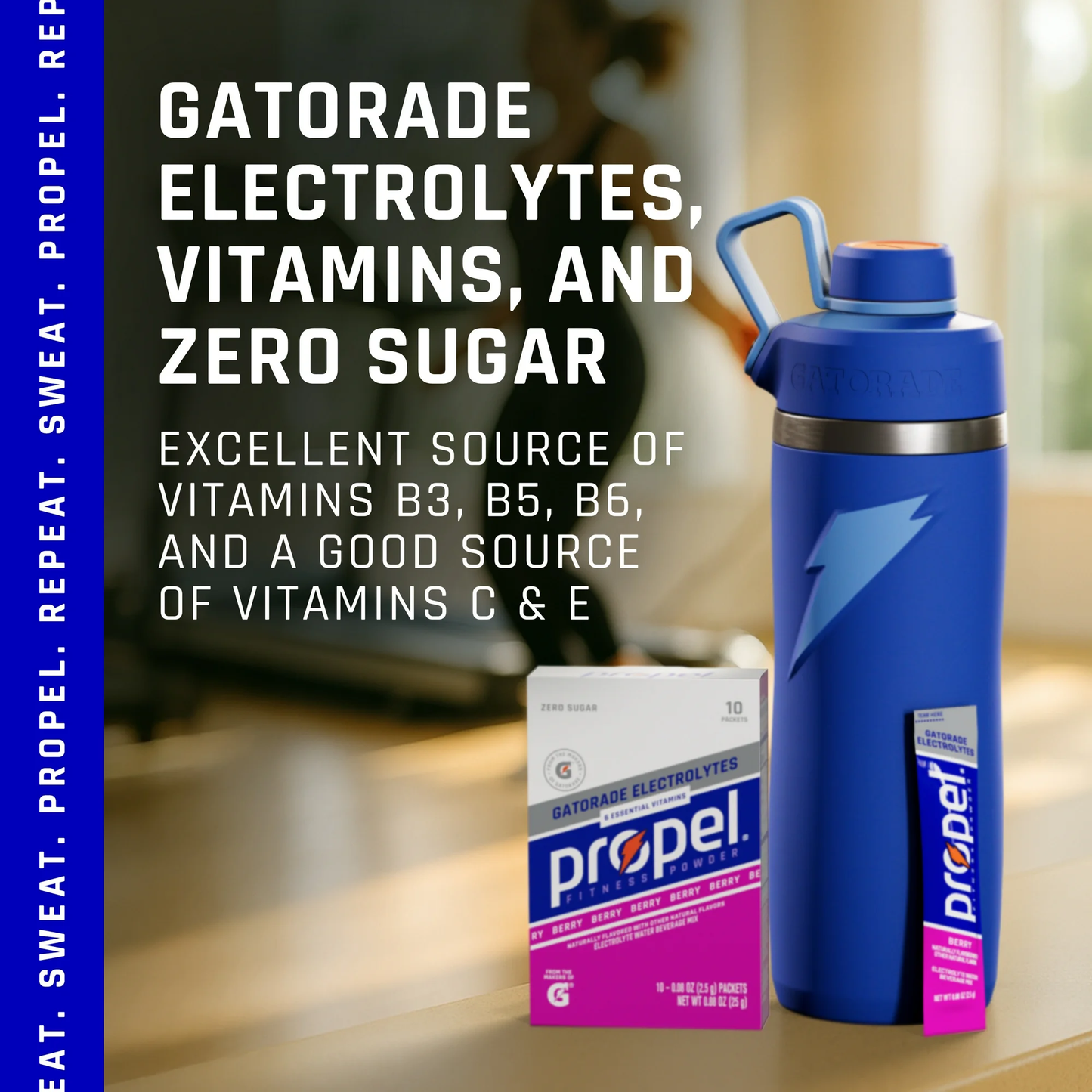 Propel Electrolyte Enhanced Water Drink Mix Powder Packets, Berry, Zero Calorie & Zero Sugar Hydration with Electrolytes and Vitamins C & E, (10 Packets)