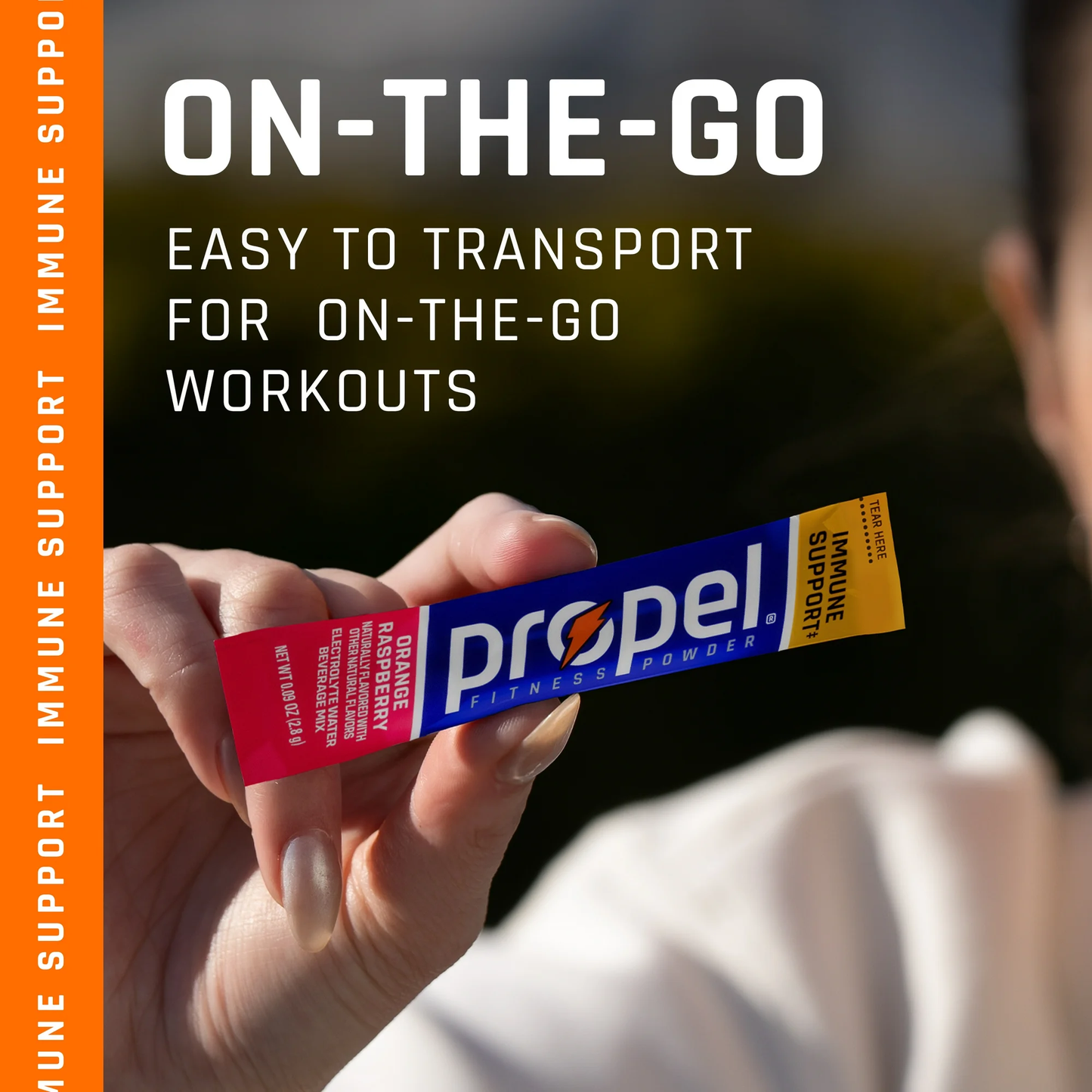 Propel Immune Support Electrolyte Orange Raspberry, Powered Energy Drink Mix Powder, 0.9 oz, 10 Count Packets