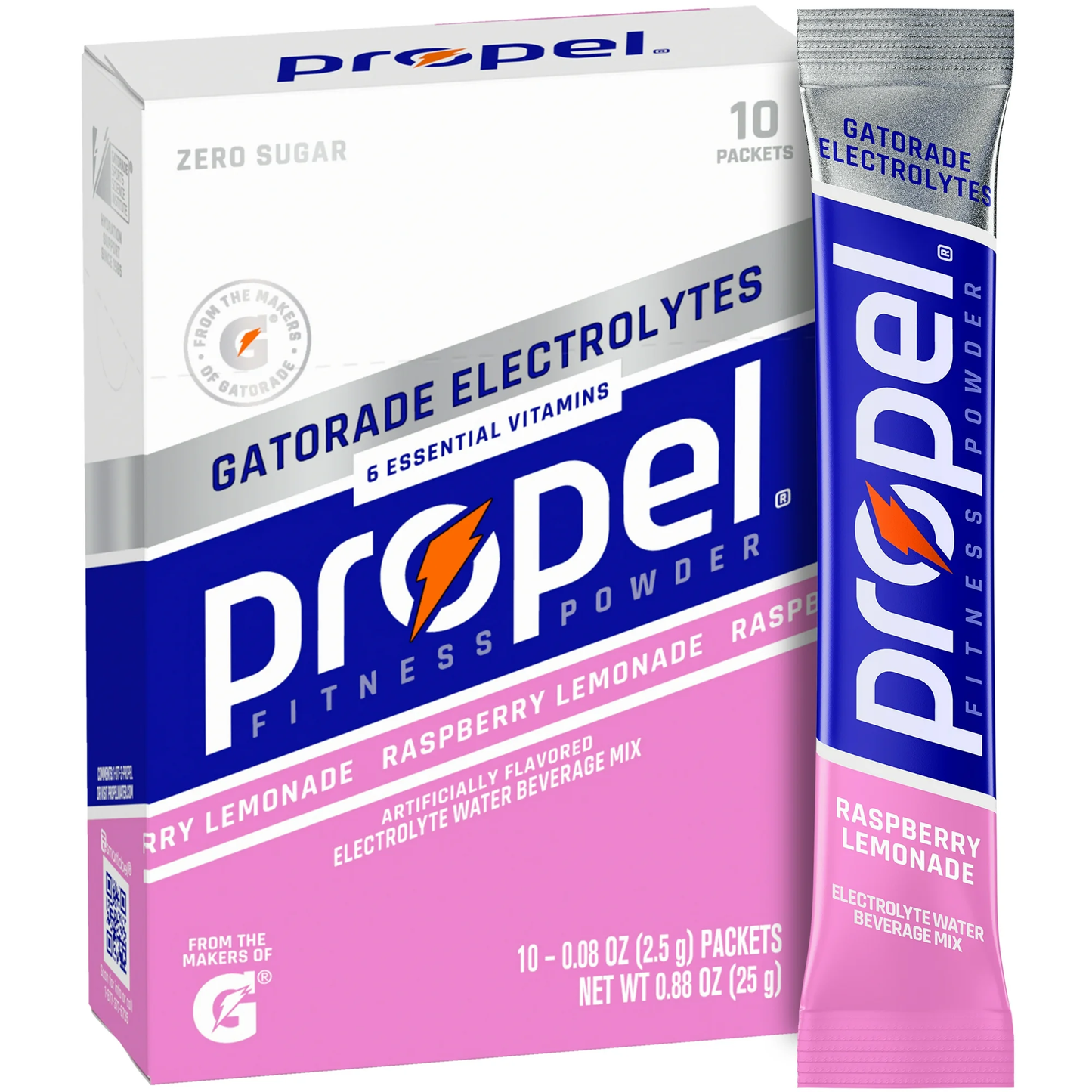 Propel Electrolyte Enhanced Water Drink Mix Powder Packets, Raspberry Lemonade, Zero Calorie & Zero Sugar Hydration with Electrolytes and Vitamins C & E, (10 Packets)