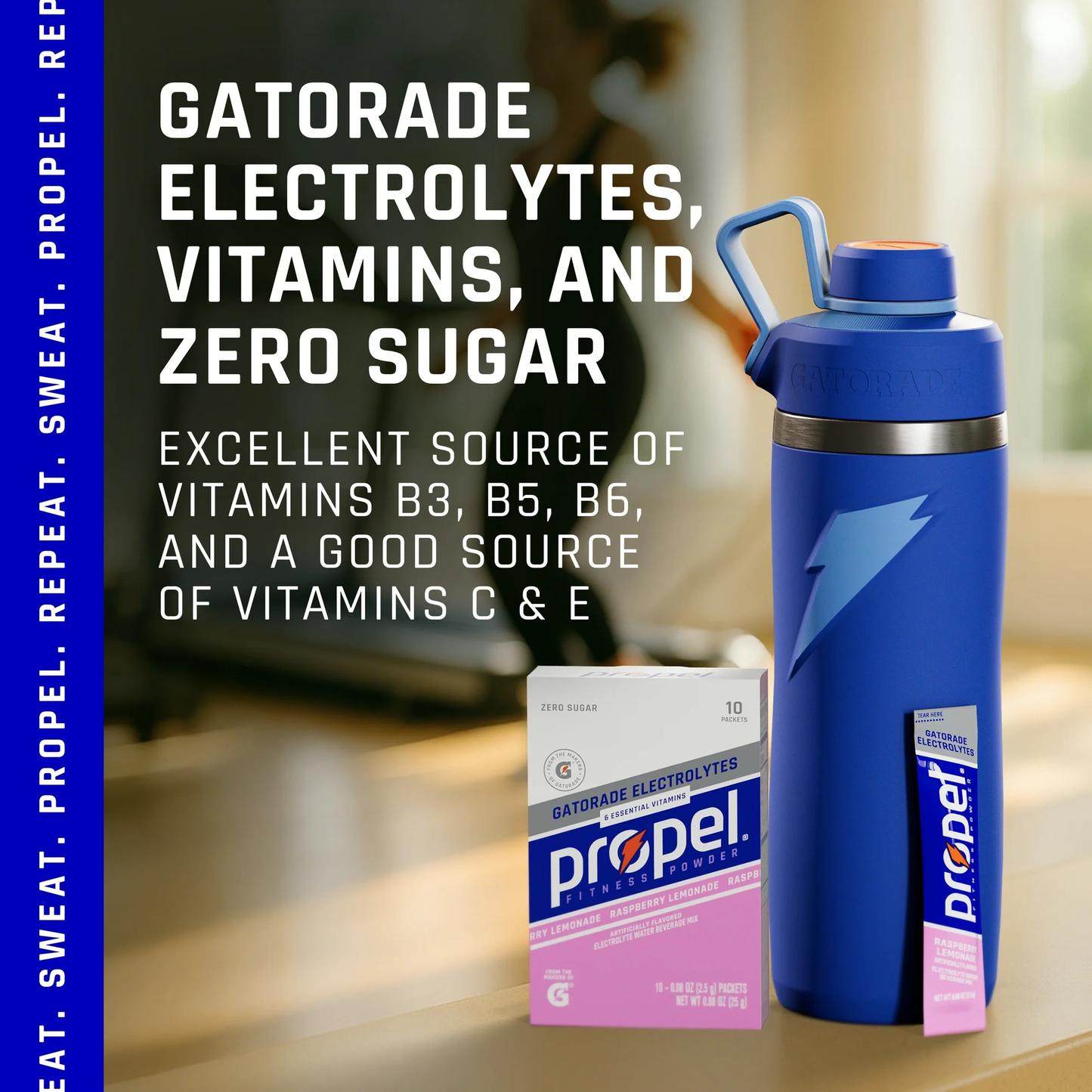Propel Electrolyte Enhanced Water Drink Mix Powder Packets, Raspberry Lemonade, Zero Calorie & Zero Sugar Hydration with Electrolytes and Vitamins C & E, (10 Packets)